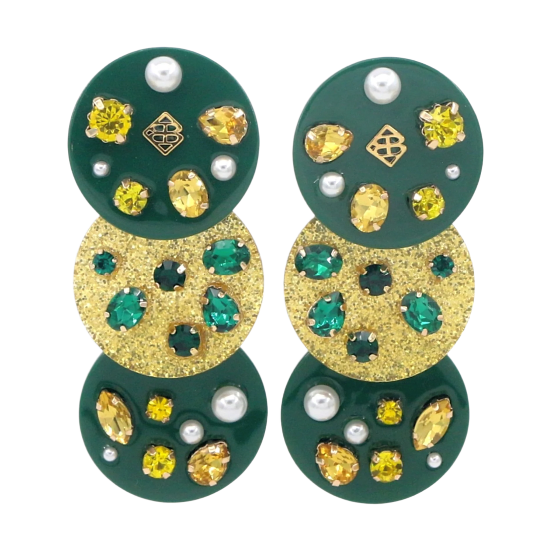 Resin Green and Gold Triple Dot Earrings by Brianna Cannon