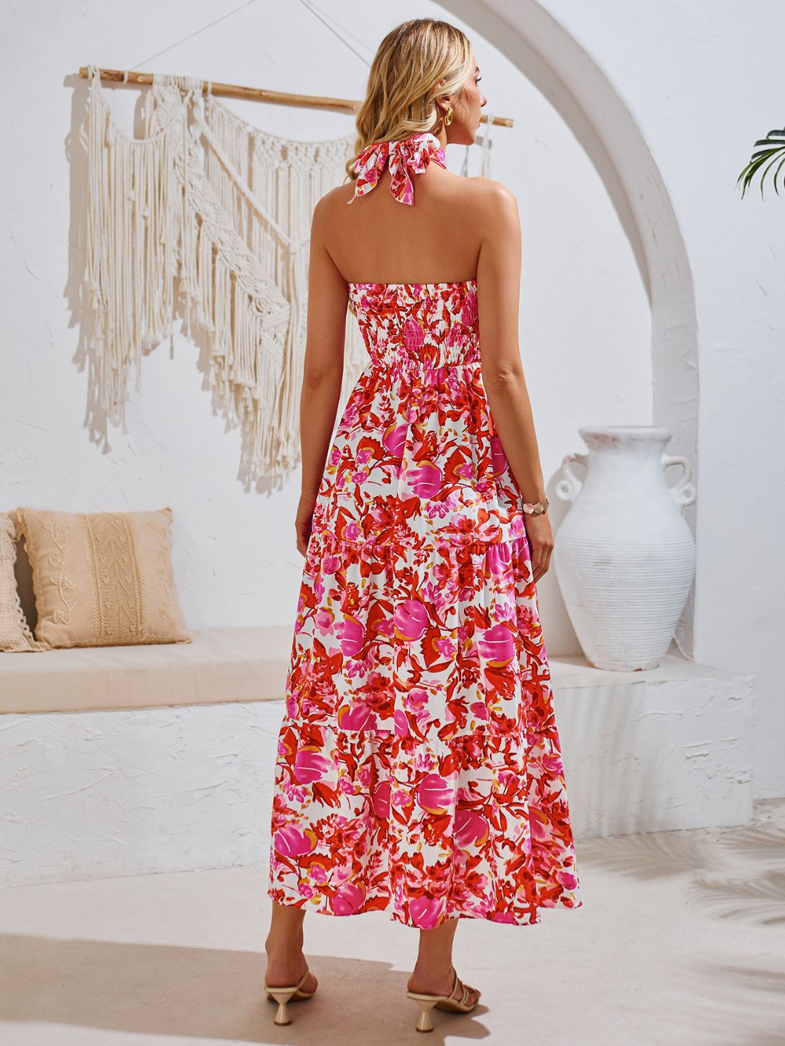 Spain Smocked Printed Sleeveless Dress
