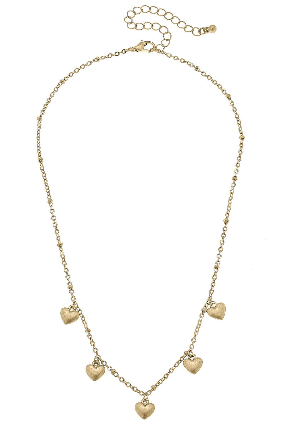 Mason Heart Charm Station Necklace in Worn Gold