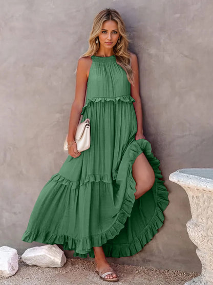 Ruffled Sleeveless Tiered Maxi Dress with Pockets (Copy)
