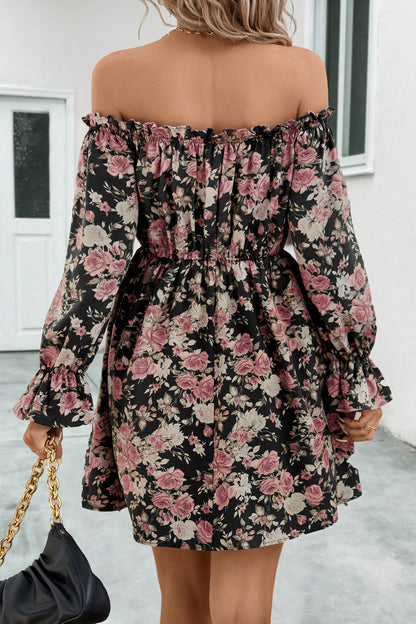 Faye Floral Off-Shoulder Flounce Sleeve Dress
