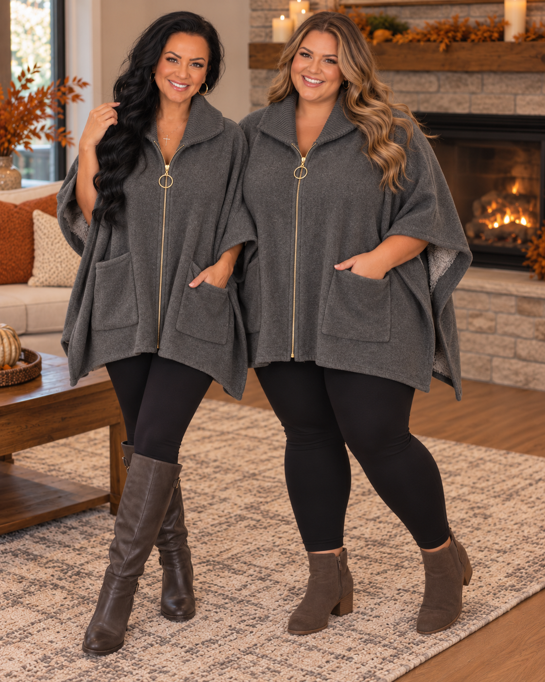 Whitney Zip Front Poncho Cardigan