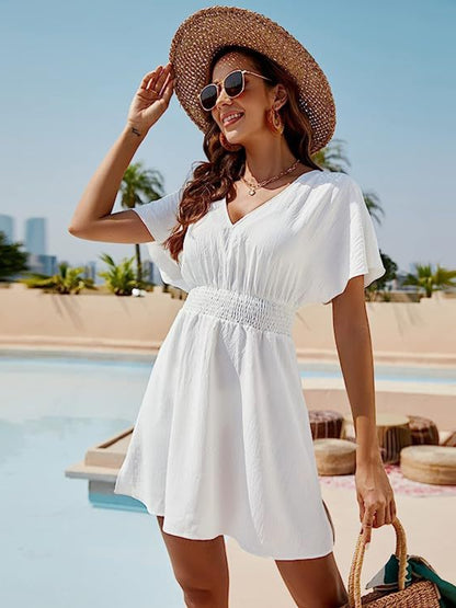 Fiji Smocked V-Neck Short Sleeve Dress (Copy)