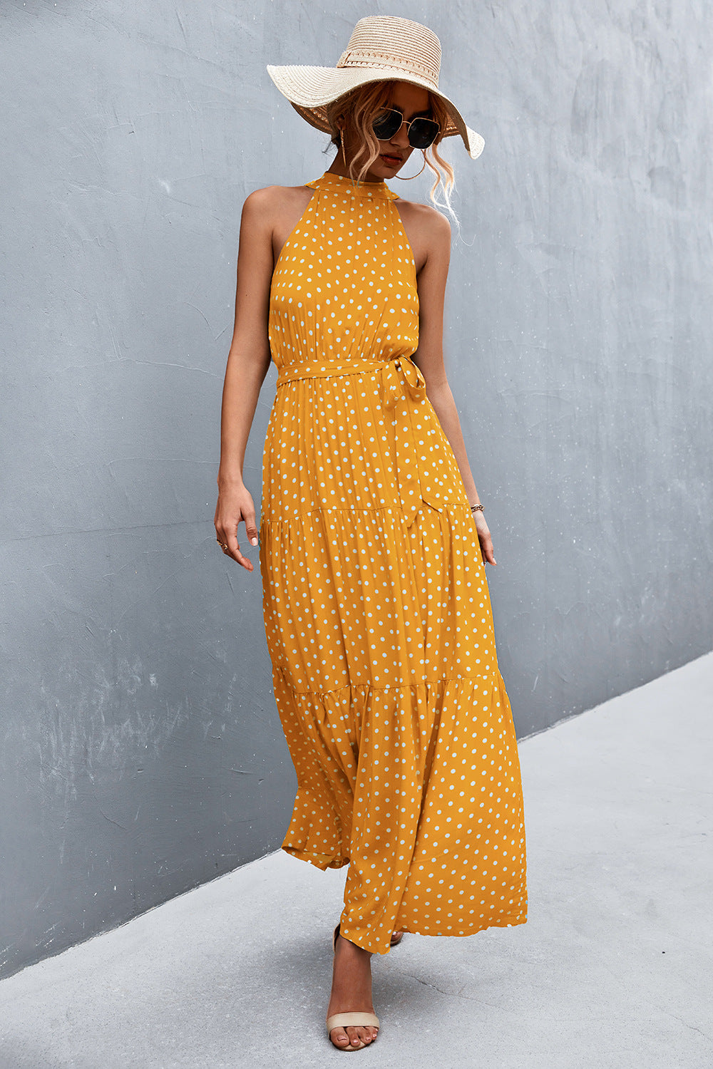 Logan Printed Sleeveless Tie Waist Maxi Dress (Copy)