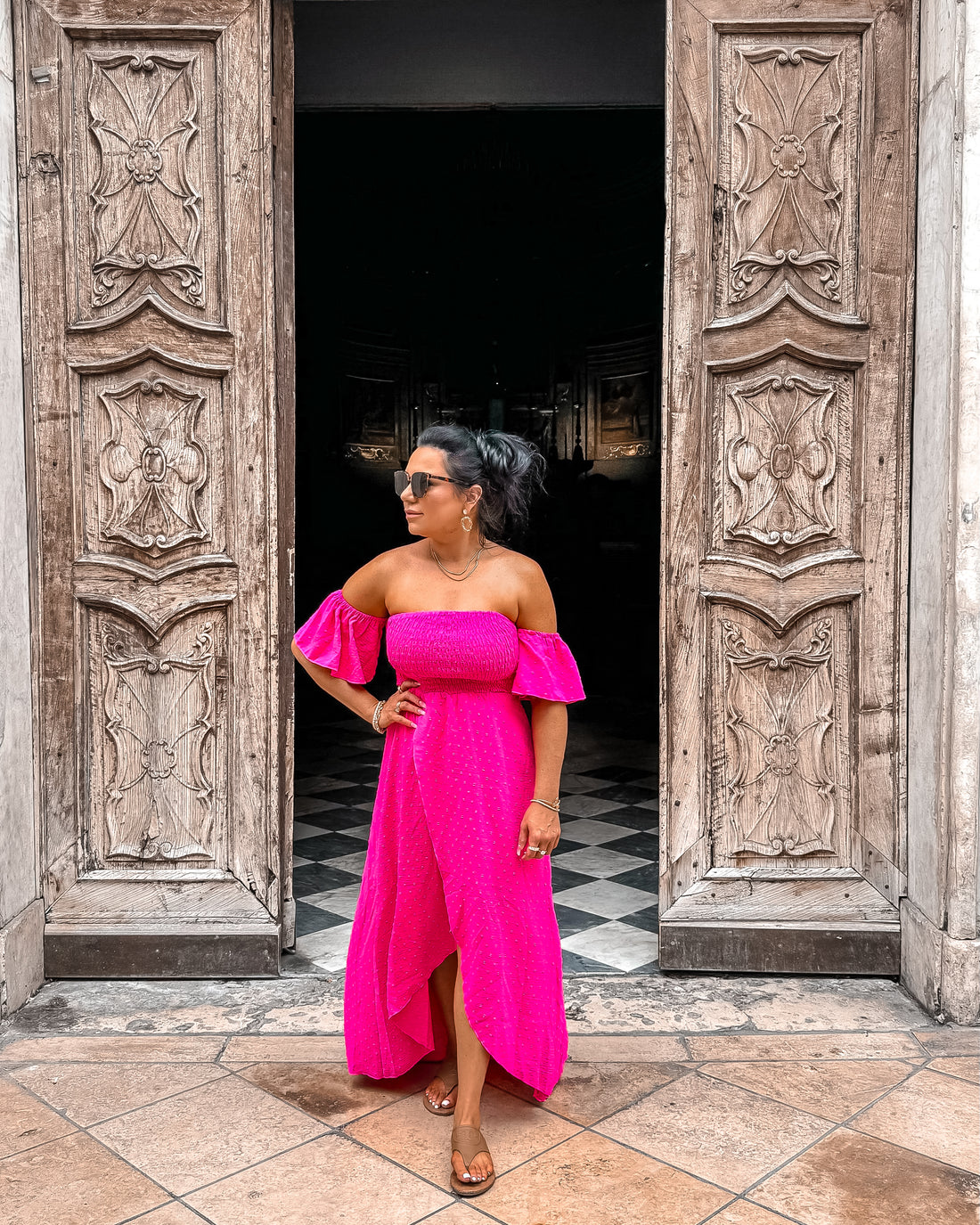 Florence High-Low Smocked Short Sleeve Midi Dress (Copy)