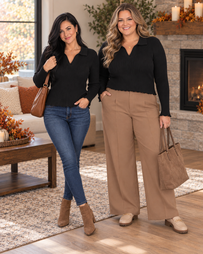 Melissa Ribbed Collared Sweater