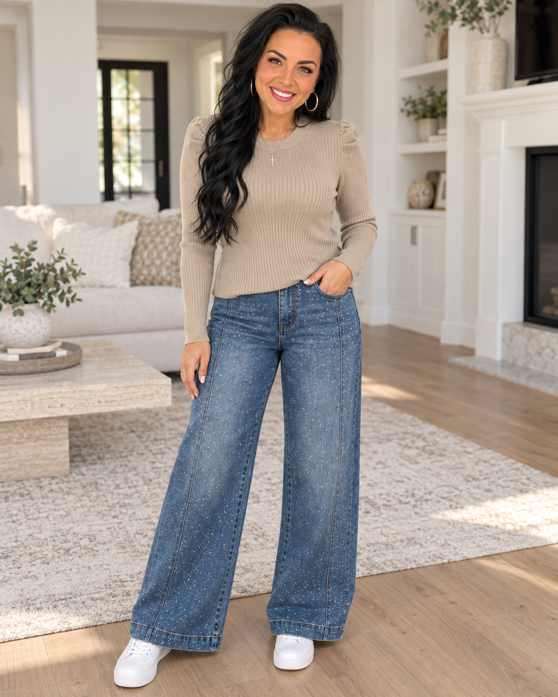 Ashley Sparkle Wide Leg Jeans - Light &amp; Medium Wash