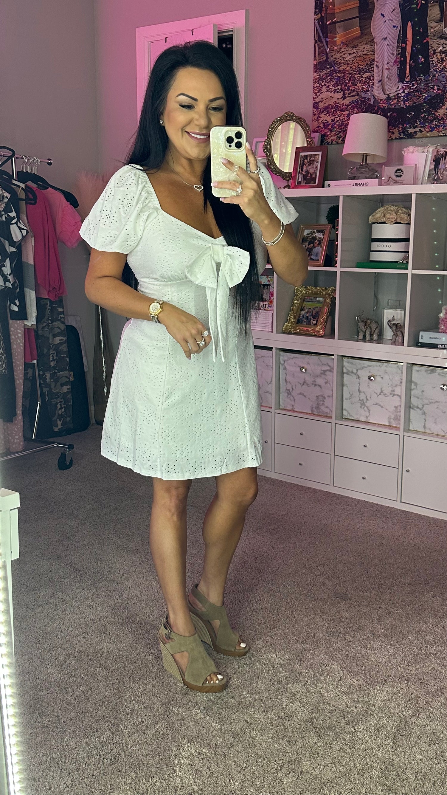 Mae Bow Detail Eyelet Puff Sleeve Dress (Copy)