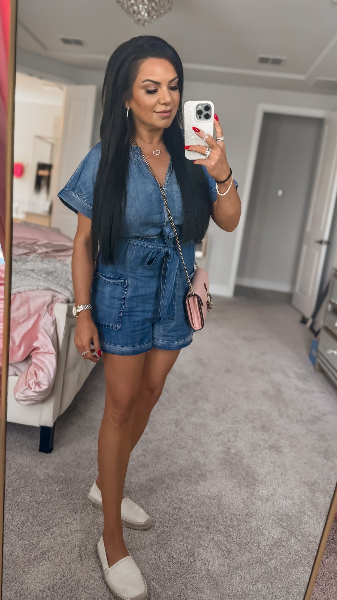 Melinda Notched Tie Waist Denim Romper (Copy)