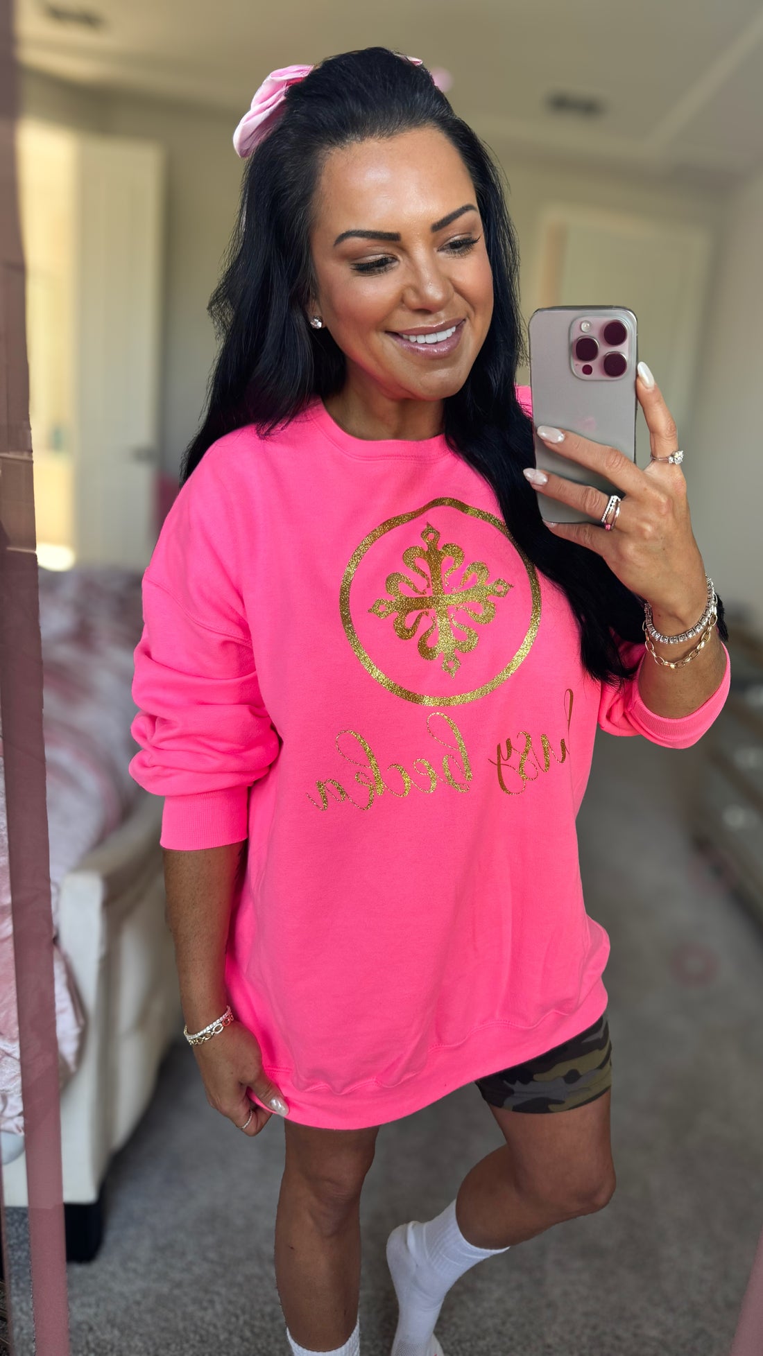 Busy Becka Custom Sweatshirt - Neon Pink &amp; Gold Glitter