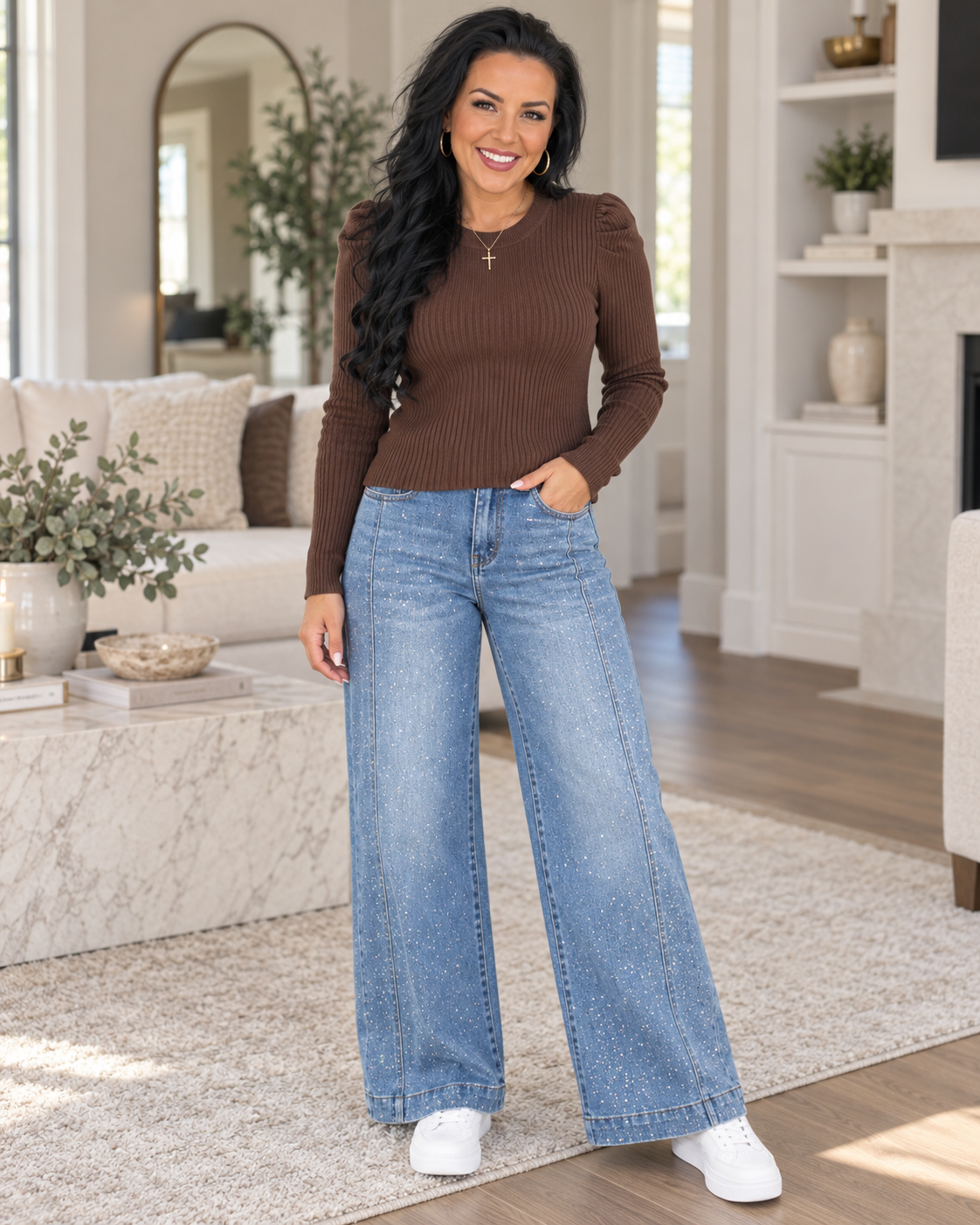Ashley Sparkle Wide Leg Jeans - Light &amp; Medium Wash