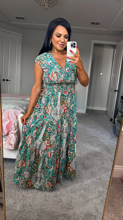 Gibraltar Smocked Printed Cap Sleeve Midi Dress (Copy)