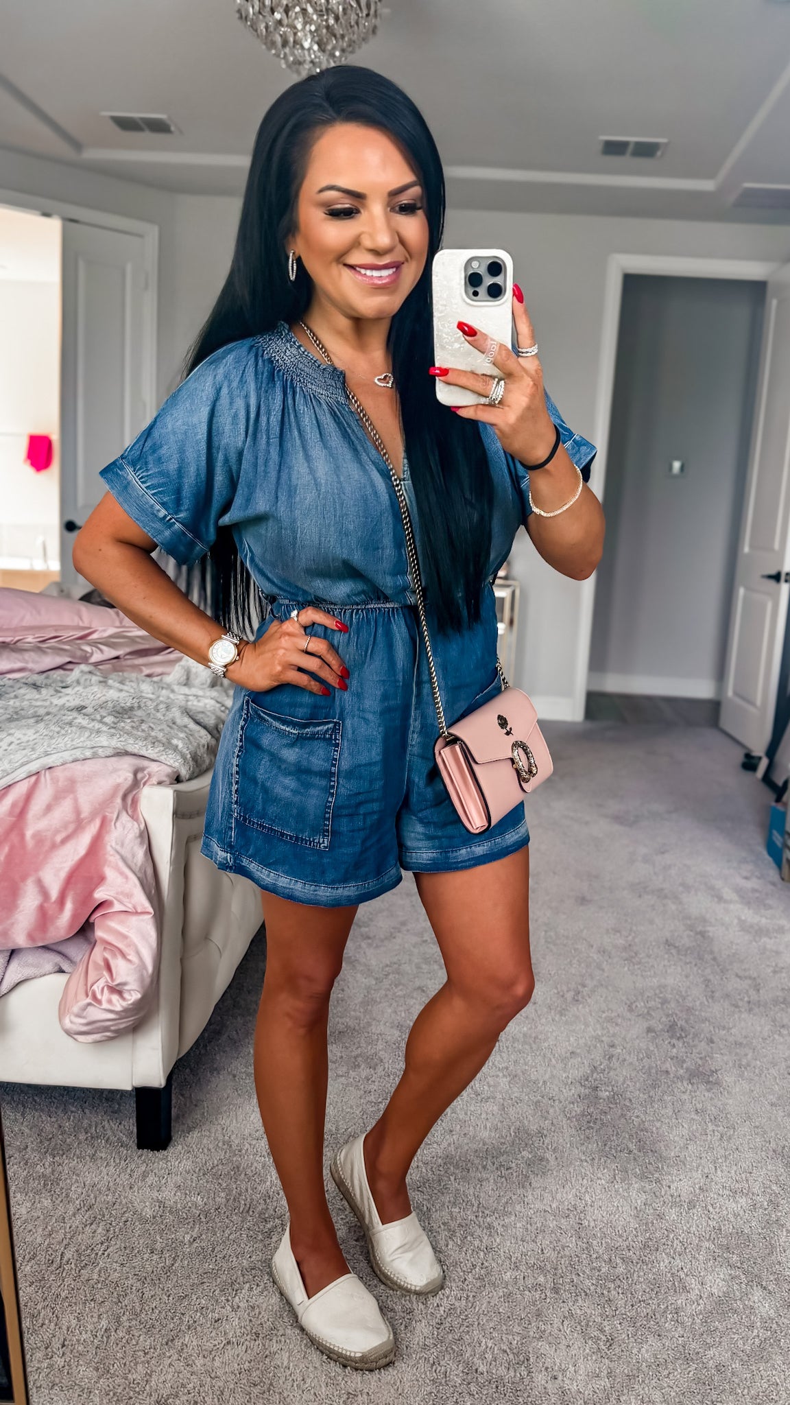 Melinda Notched Tie Waist Denim Romper (Copy)