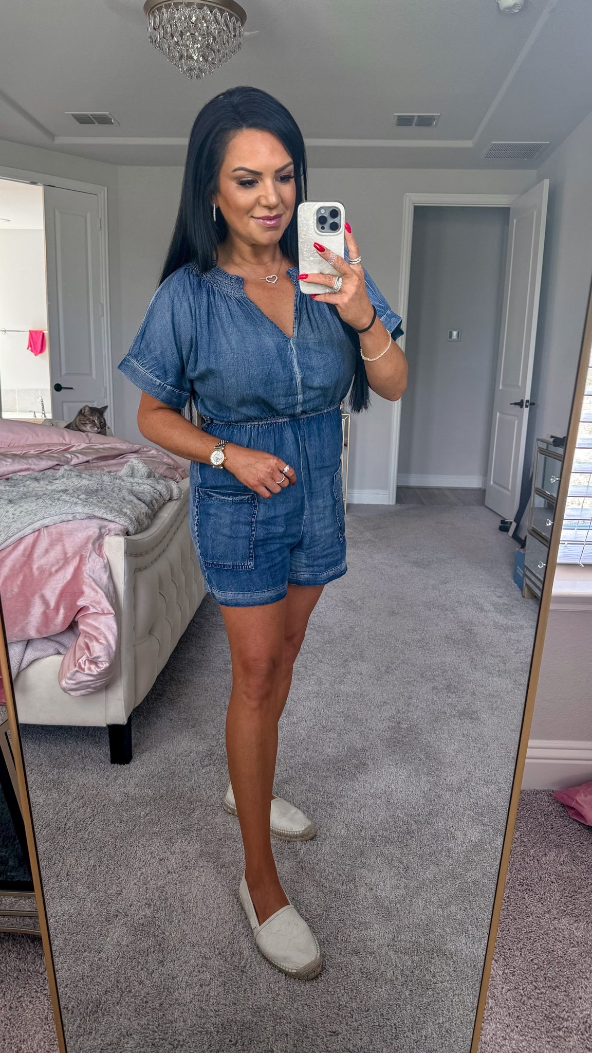 Melinda Notched Tie Waist Denim Romper (Copy)