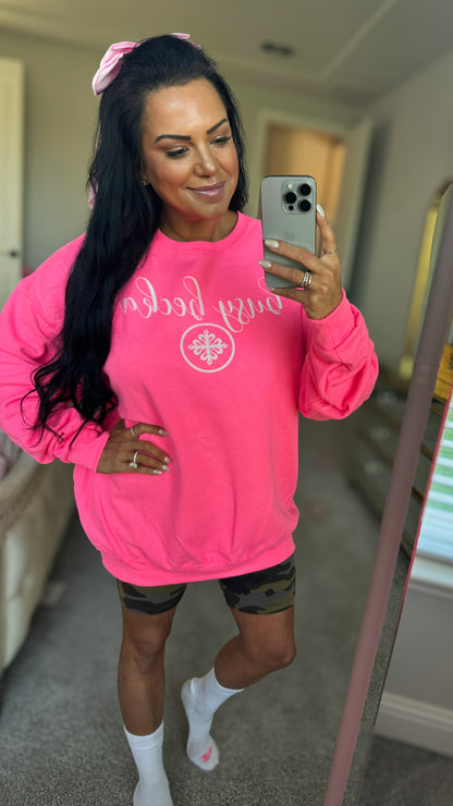 Busy Becka Custom Sweatshirt - Neon Pink &amp; White Glitter