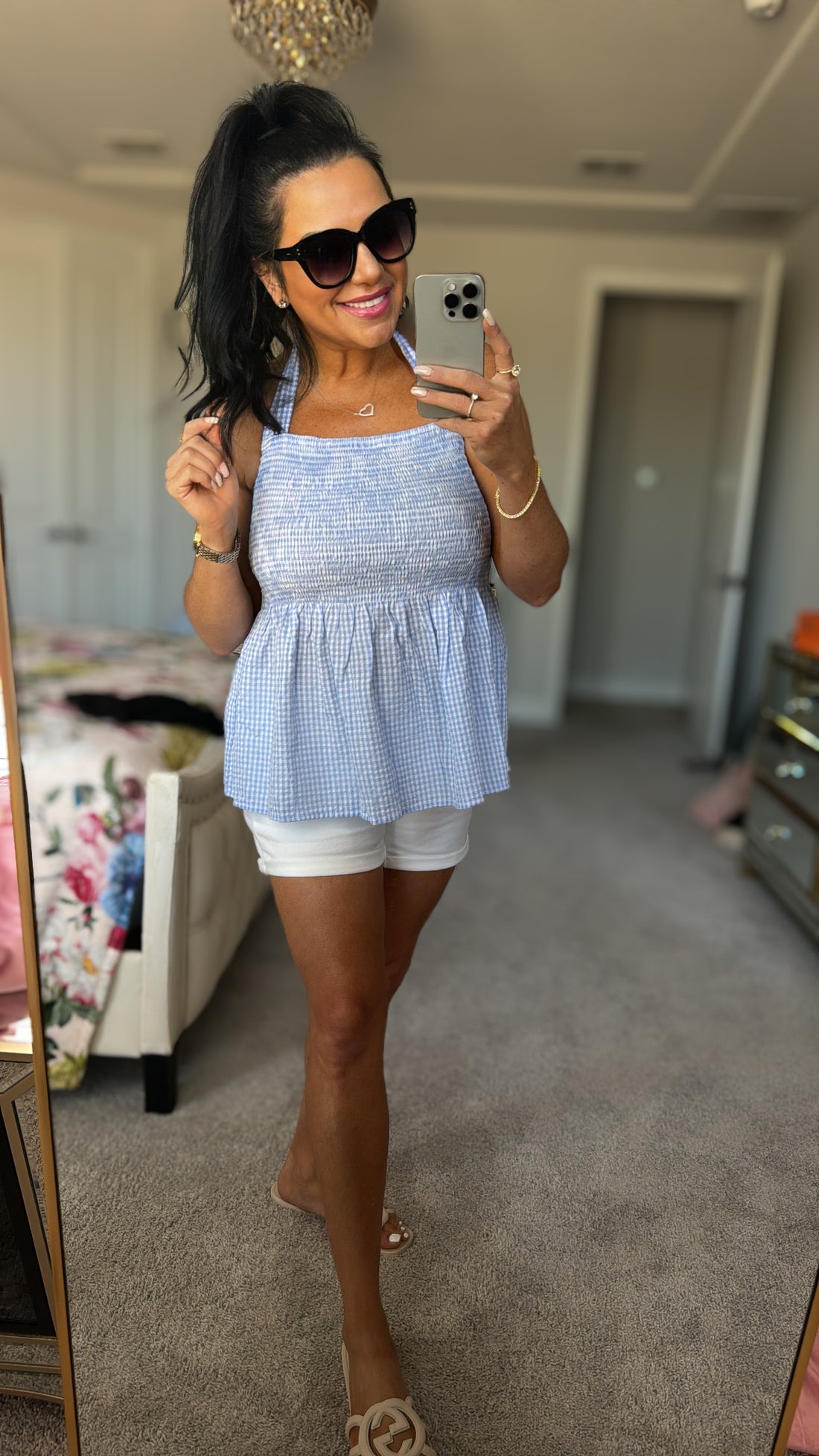 Smocked Plaid Square Neck Tank (Copy)