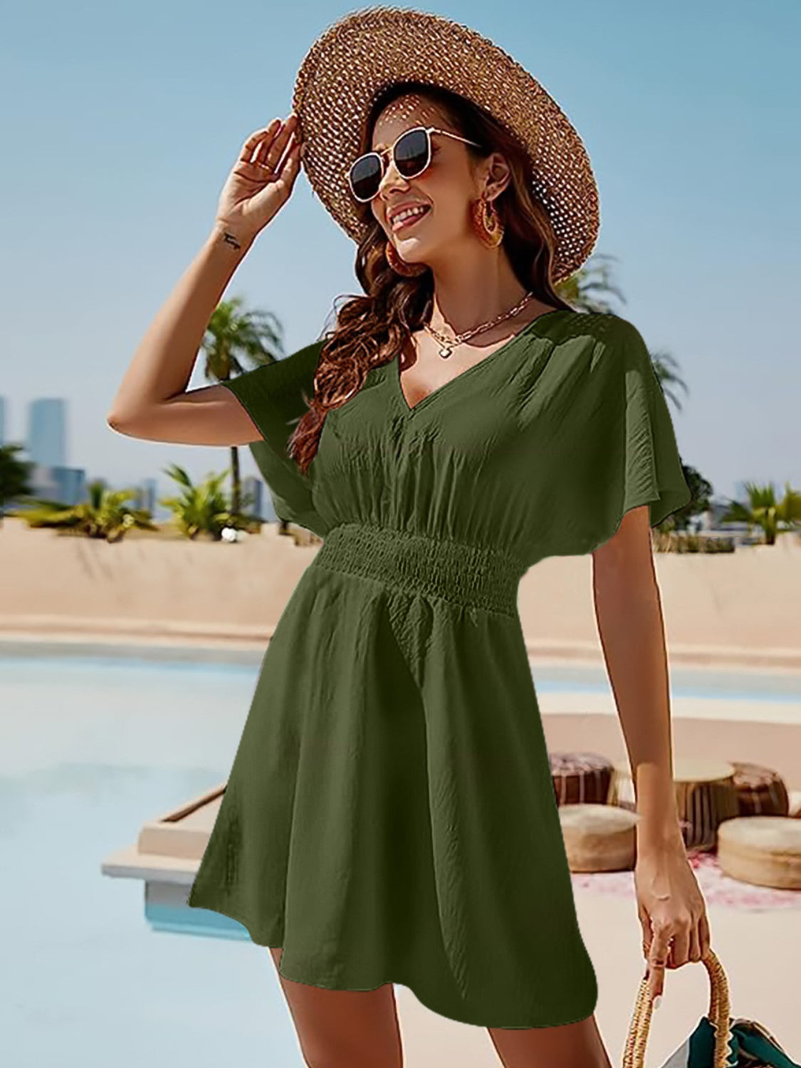 Fiji Smocked V-Neck Short Sleeve Dress (Copy)