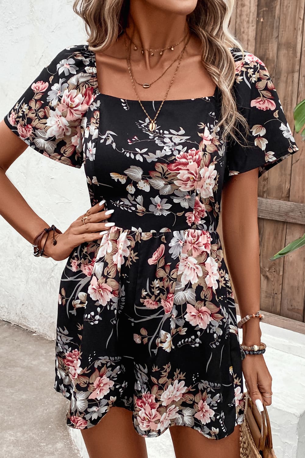 Caterina Floral Cutout Tie Back Romper (Copy)