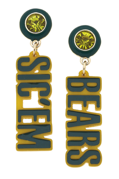 Baylor Bears Resin Block Letter Earrings in Green