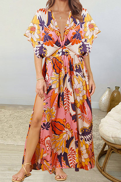 Gigi Grecian Floral Deep V Dolman Sleeve Split Maxi Dress (Copy)