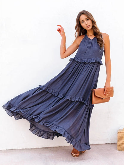 Ruffled Sleeveless Tiered Maxi Dress with Pockets (Copy)