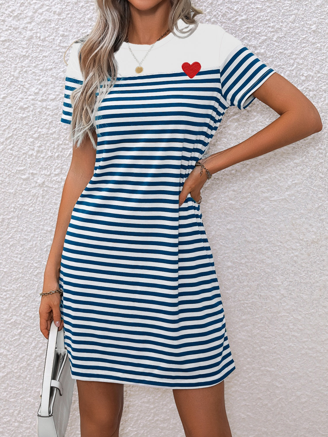 Boat Day Striped Round Neck Short Sleeve Mini Tee Dress (Copy)