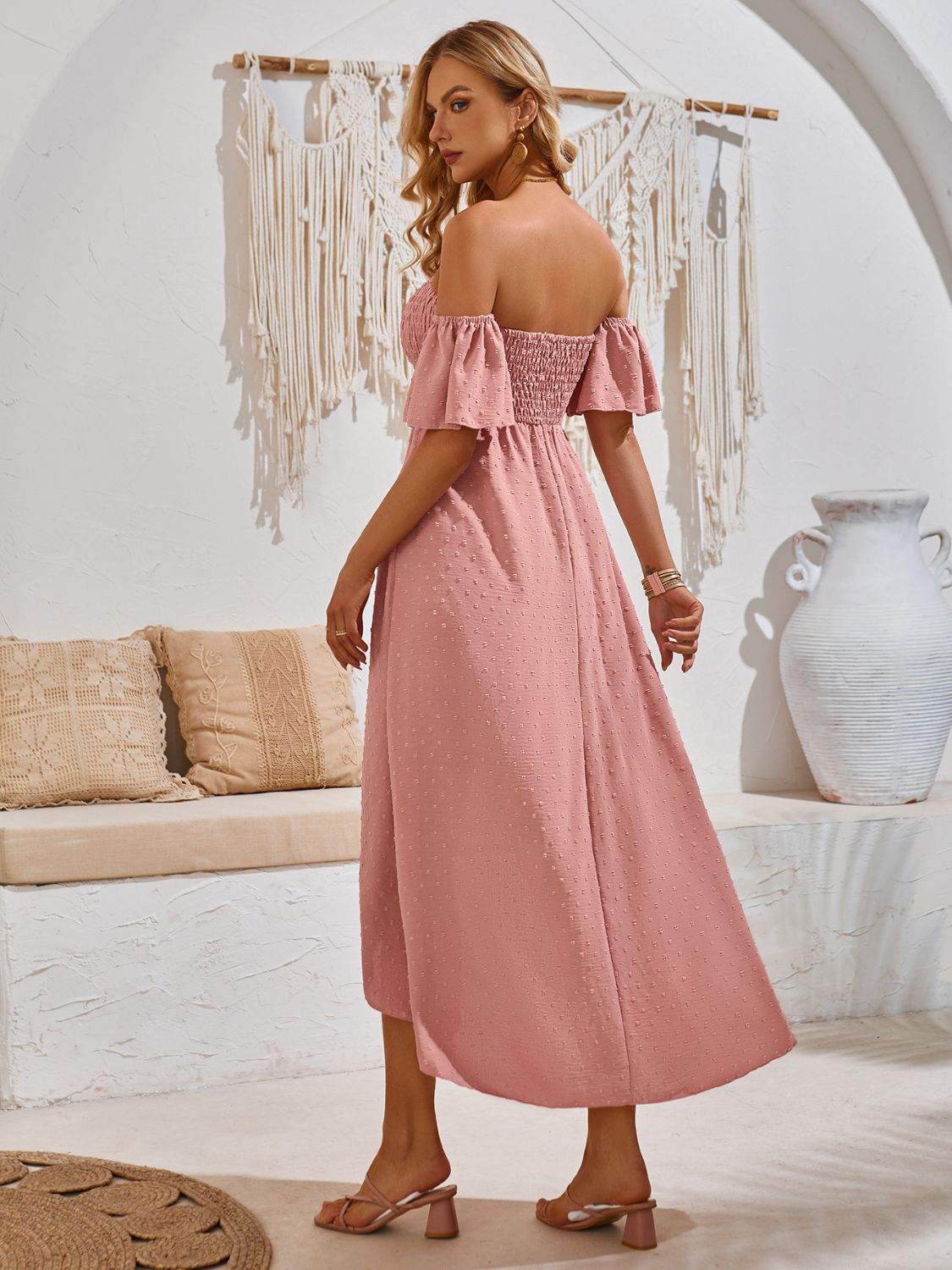 Florence High-Low Smocked Short Sleeve Midi Dress (Copy)