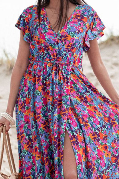 Barcelona Slit Printed Cap Sleeve Maxi Dress (Copy)