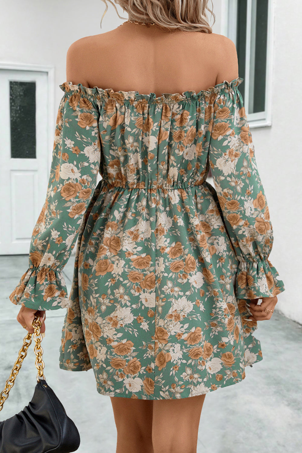Faye Floral Off-Shoulder Flounce Sleeve Dress (Copy)