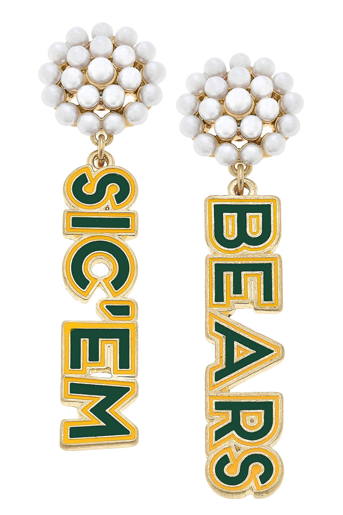 Baylor Bears Pearl Cluster Outline Enamel Earrings