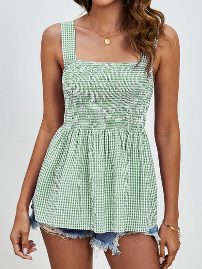 Smocked Plaid Square Neck Tank (Copy)