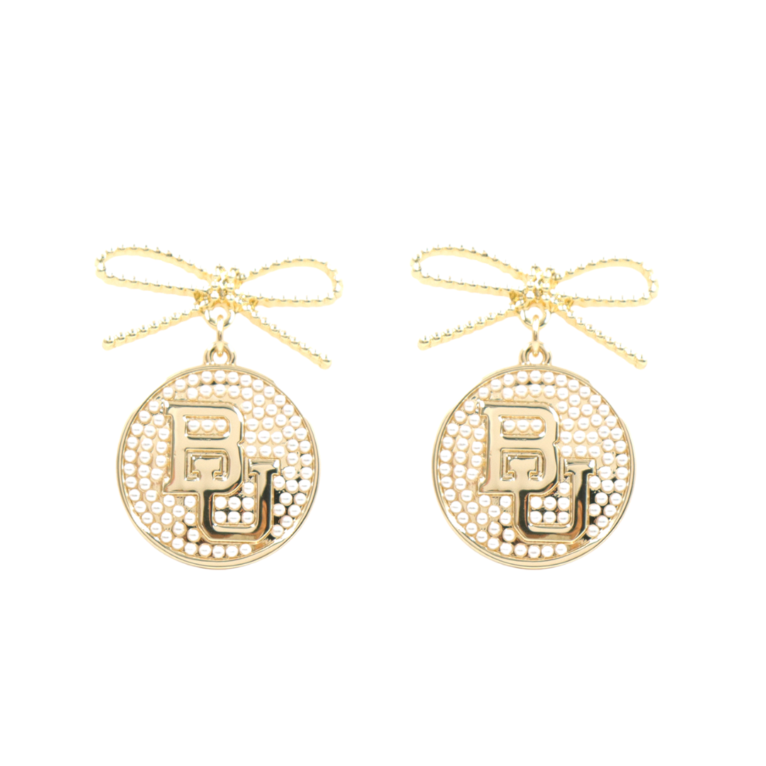 Baylor Logo Pearl Medallion Earring by Brianna Cannon
