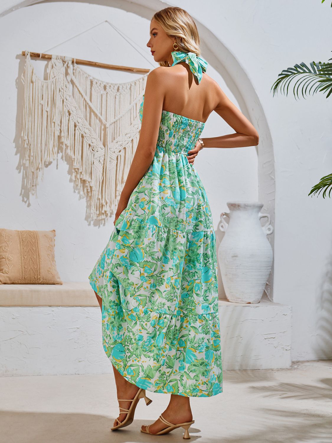Spain Smocked Printed Sleeveless Dress