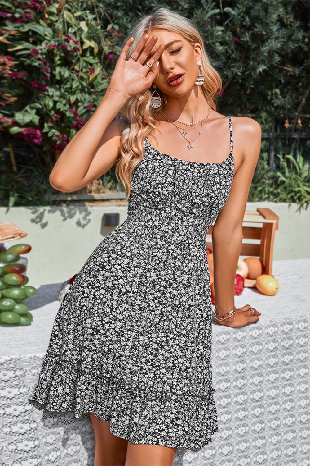 Emma Floral Crisscross Spaghetti Strap Tie Back Dress