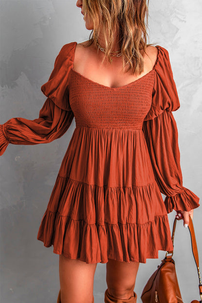 Bliss Smocked Off-Shoulder Tiered Mini Dress (Copy)
