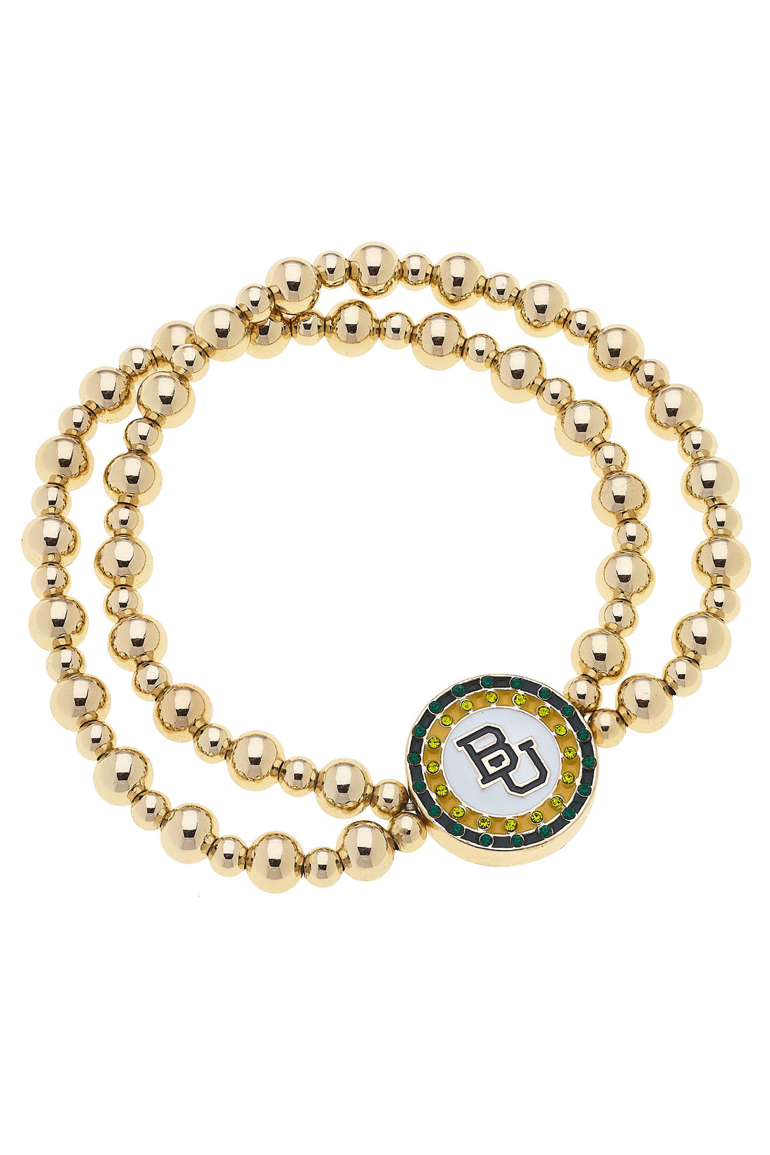 Baylor Bears Pave Disc 2-Row Ball Bead Stretch Bracelet
