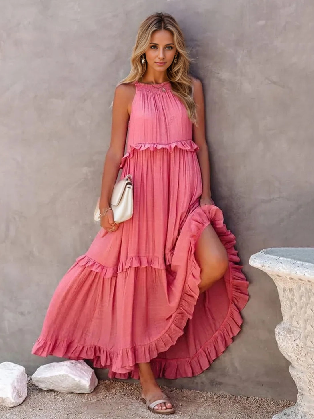 Ruffled Sleeveless Tiered Maxi Dress with Pockets (Copy)