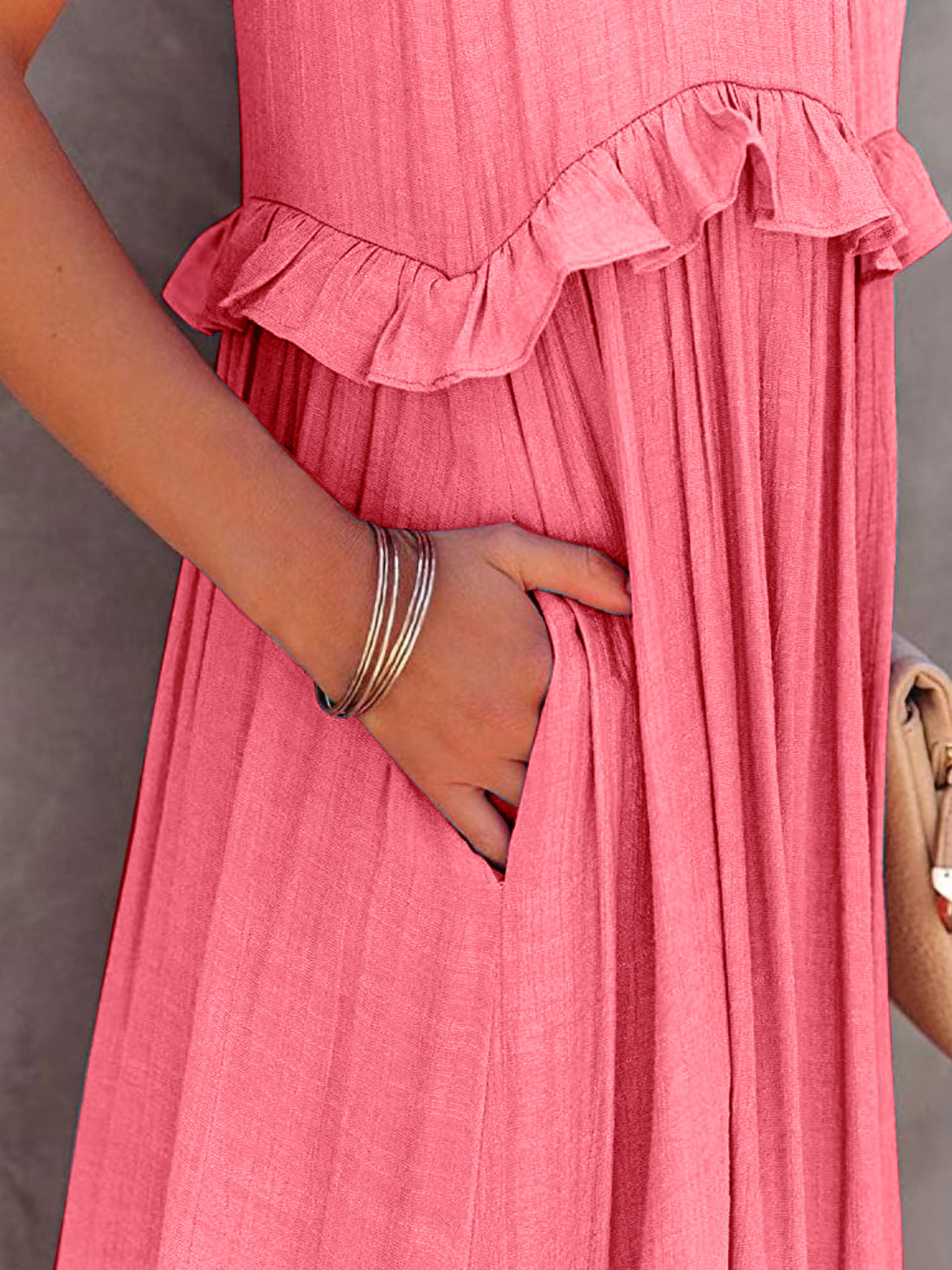 Ruffled Sleeveless Tiered Maxi Dress with Pockets (Copy)