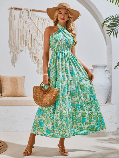 Spain Smocked Printed Sleeveless Dress