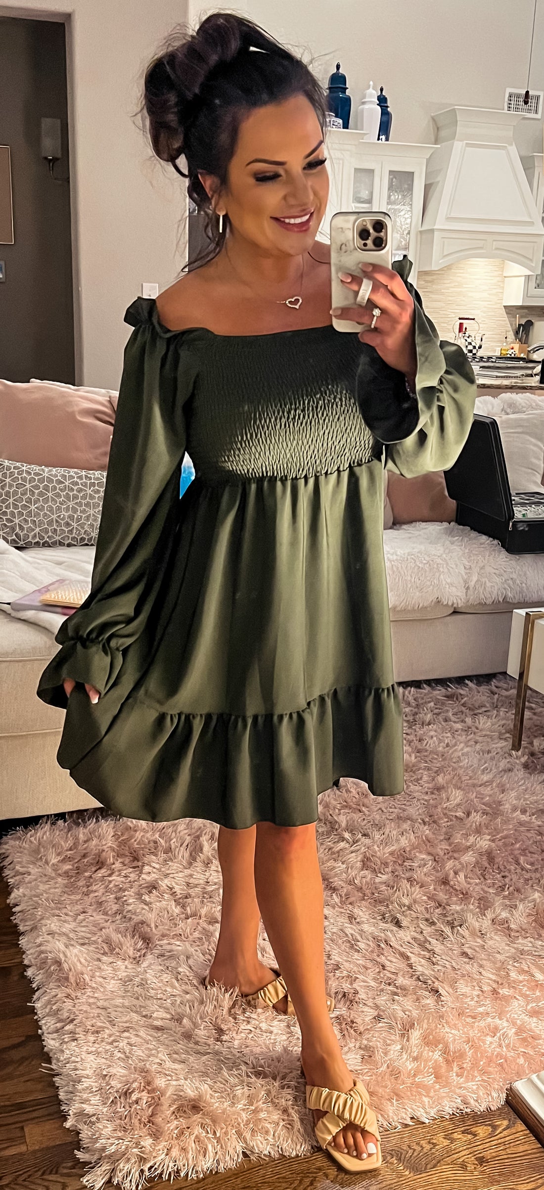 Hilary Smocked Flounce Sleeve Square Neck Dress (Copy)