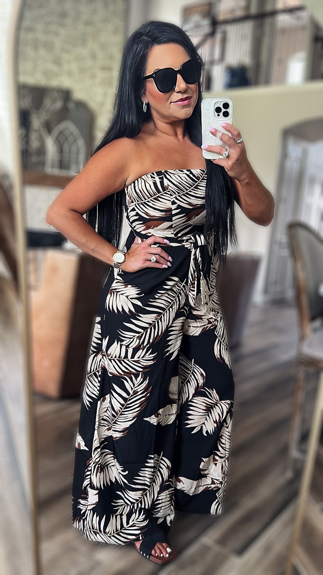 Safari Printed Strapless Wide Leg Jumpsuit with Pockets (Copy)