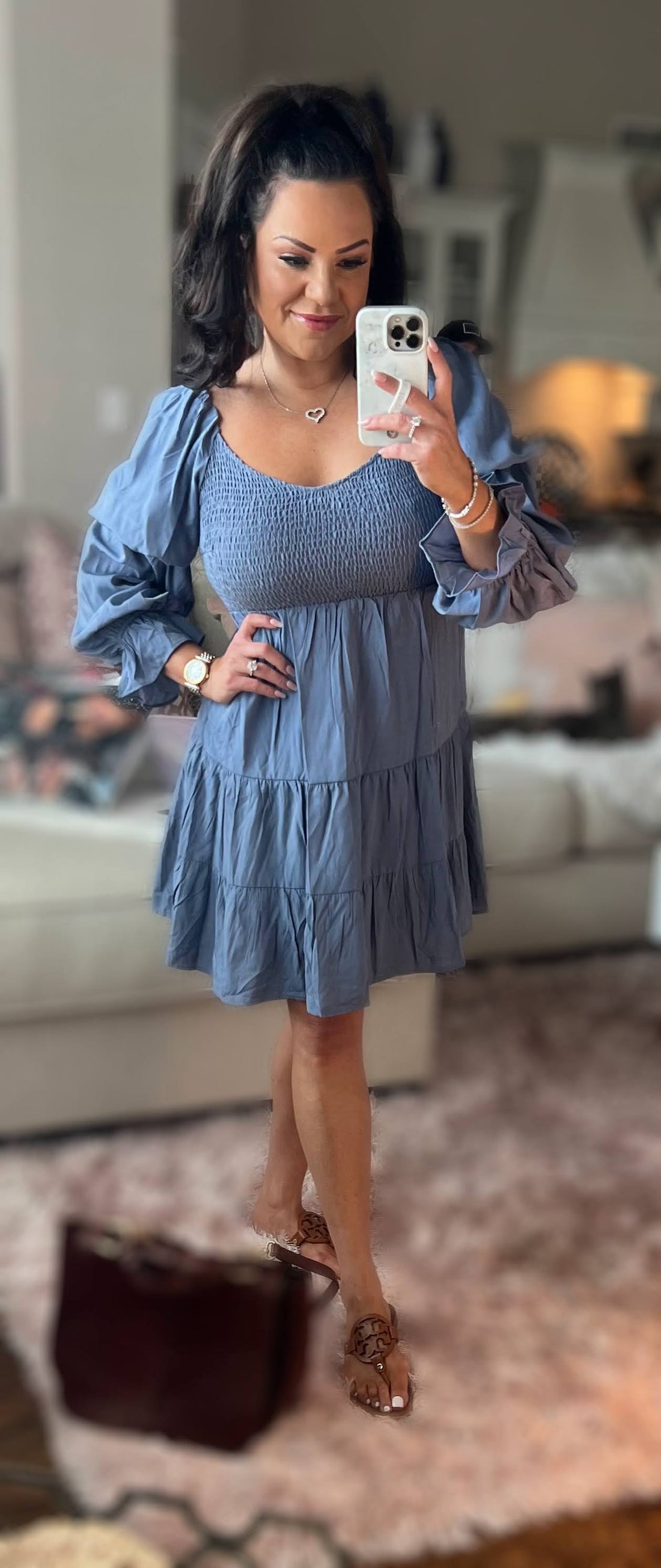 Bliss Smocked Off-Shoulder Tiered Mini Dress (Copy)