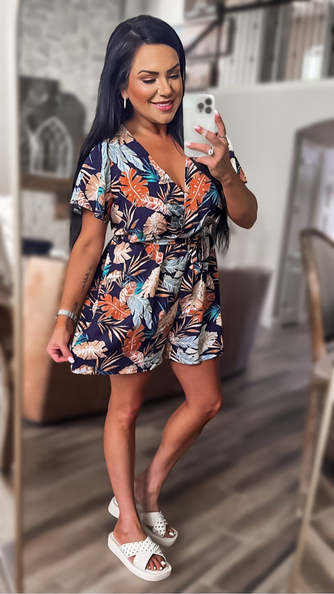 Heidi Botanical Print Surplice Neck Tie Waist Romper (Copy)