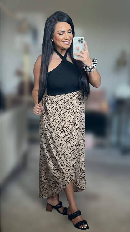 Nyaa Leopard Two-Tone Halter Neck Split Dress (Copy)