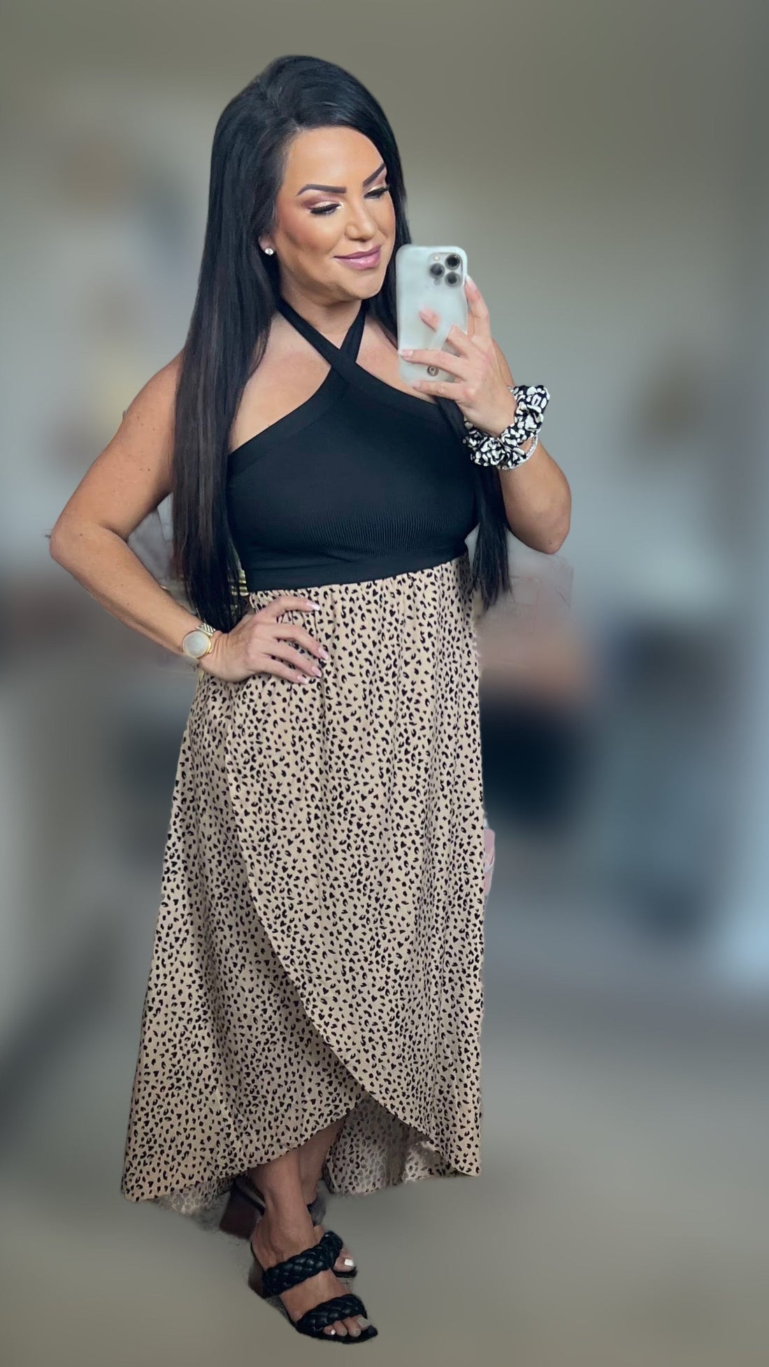 Nyaa Leopard Two-Tone Halter Neck Split Dress (Copy)