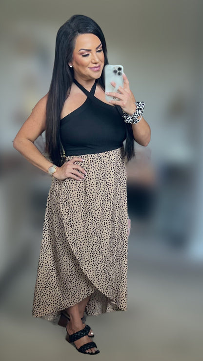 Nyaa Leopard Two-Tone Halter Neck Split Dress (Copy)