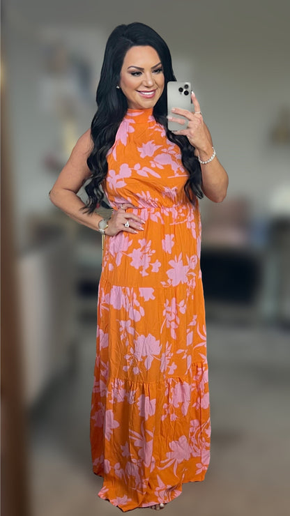 Logan Printed Sleeveless Tie Waist Maxi Dress (Copy)