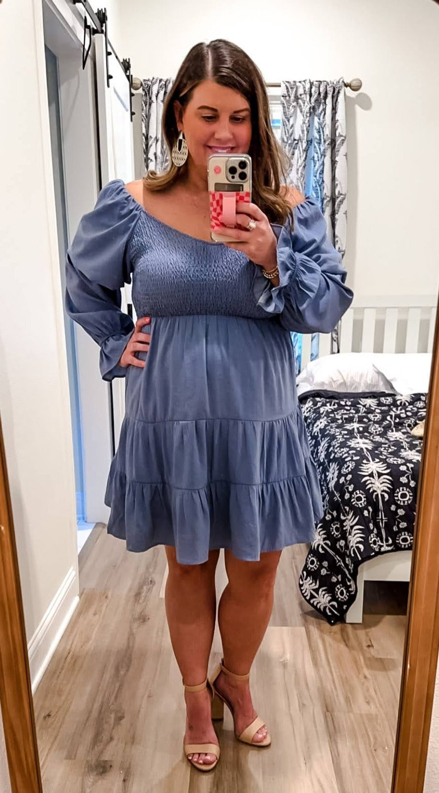Bliss Smocked Off-Shoulder Tiered Mini Dress (Copy)