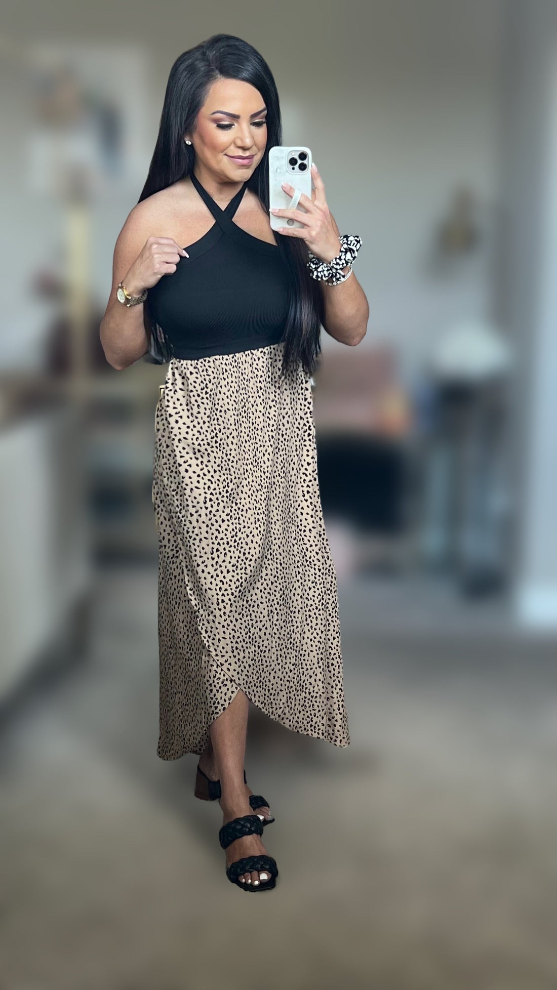 Nyaa Leopard Two-Tone Halter Neck Split Dress (Copy)