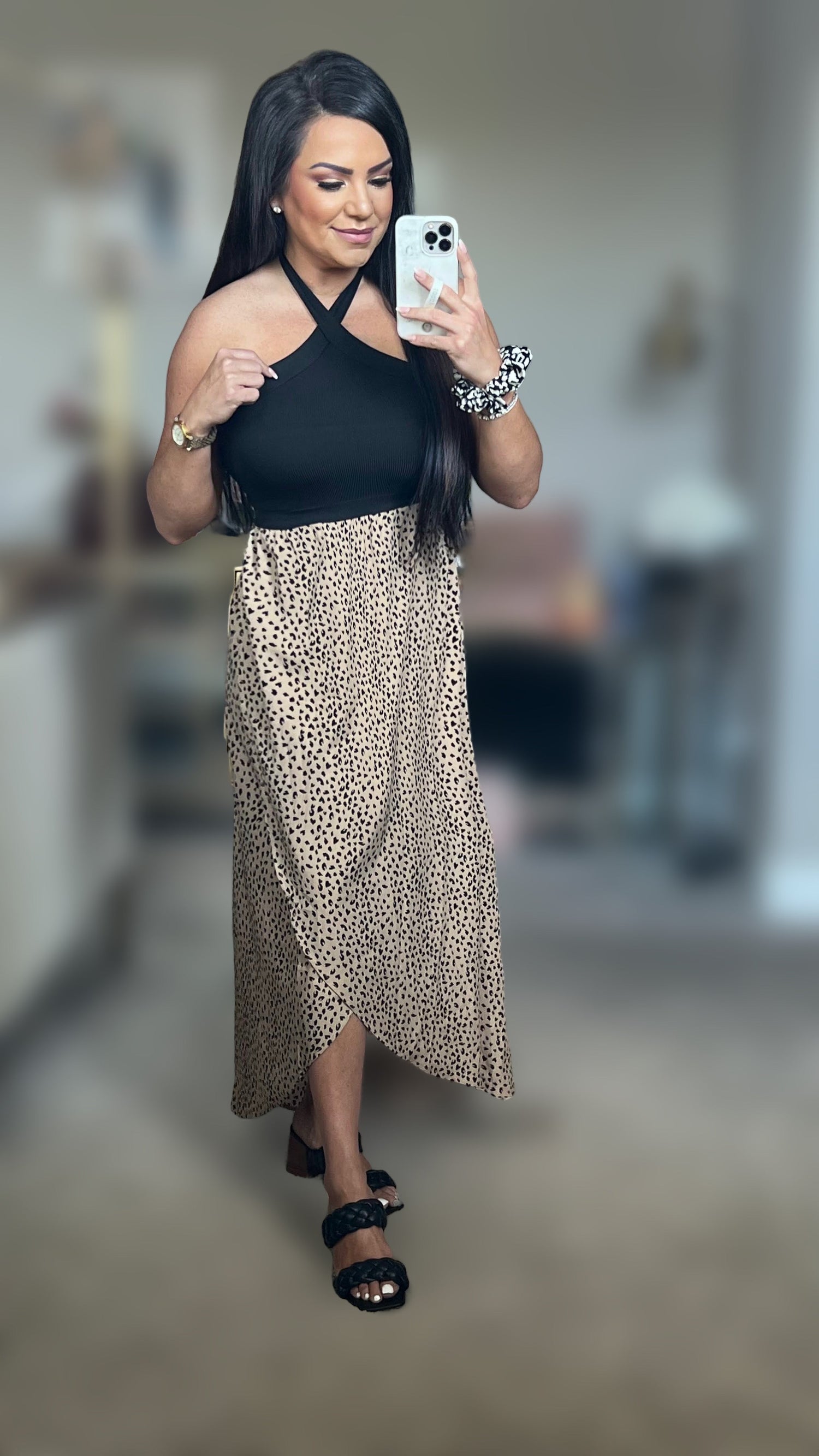 Nyaa Leopard Two-Tone Halter Neck Split Dress (Copy)